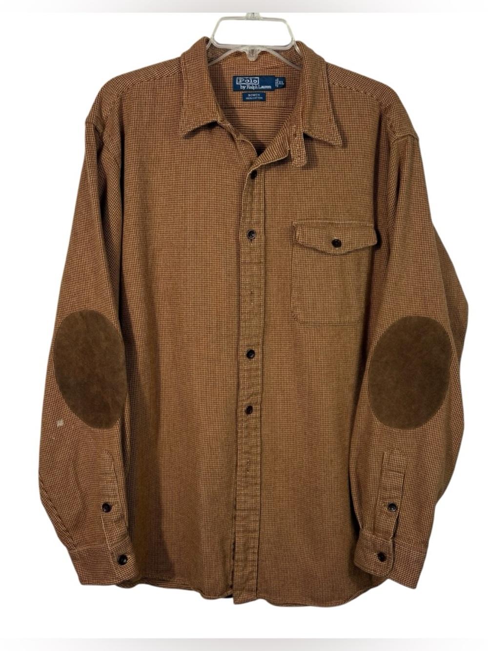 Polo Ralph Lauren Vintage 90s Bowen Brown Button Down Cotton Shirt Elbow Patch